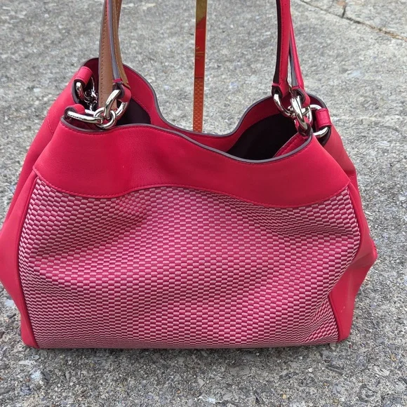 Coach Lexi Red Leather & Jacquard Fabric Shoulder Bag F57540 $498 Retail EUC - Picture 13 of 16